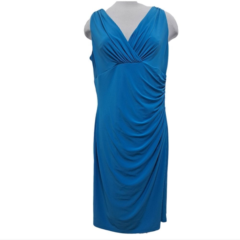 Lauren Ralph Lauren Surplice Wrap Jersey Dress Dutchess Blue Size 16
